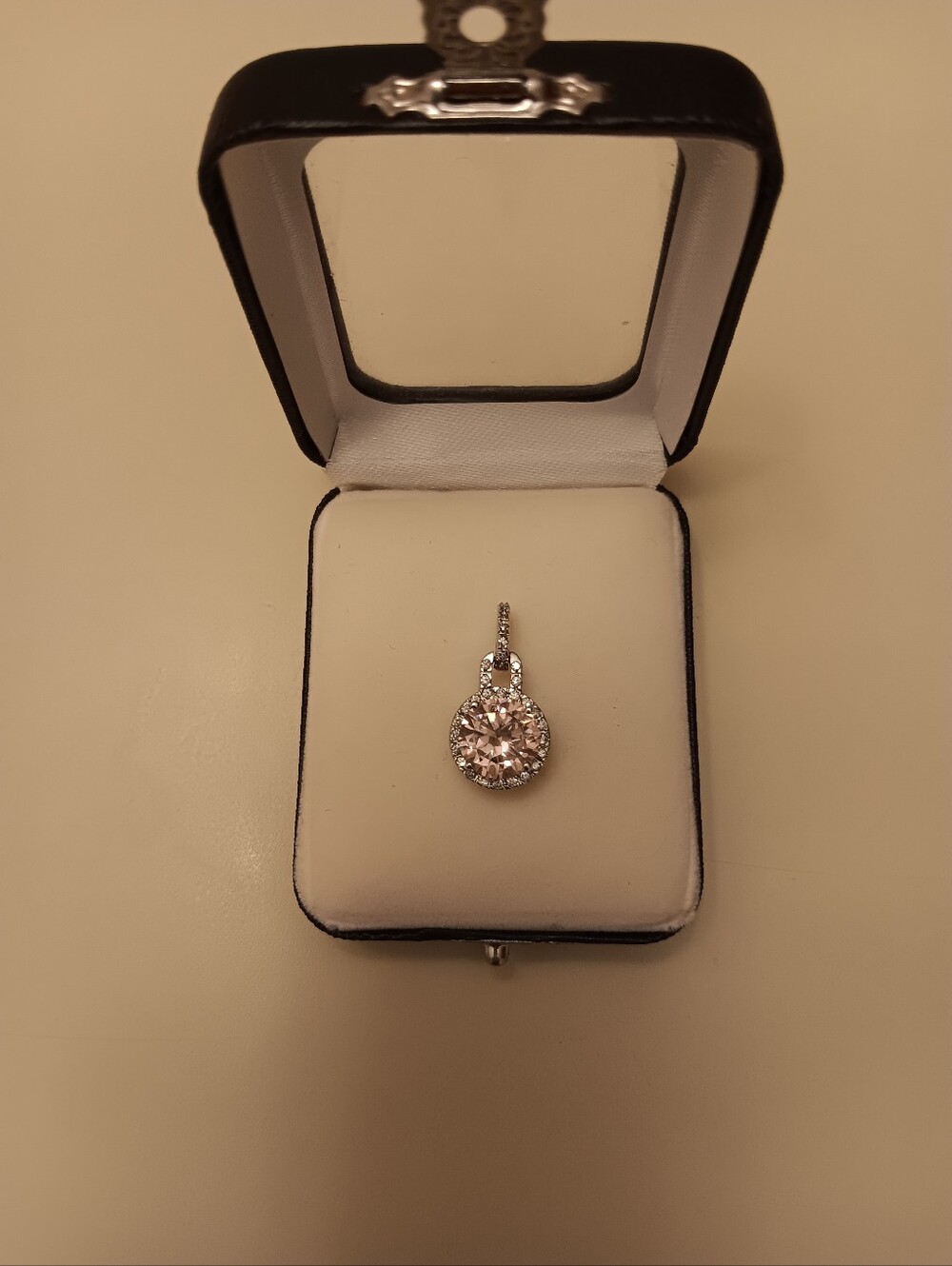 Sterling Silver 925 Pink Halo pendant--brilliant Pink Blush Stone
